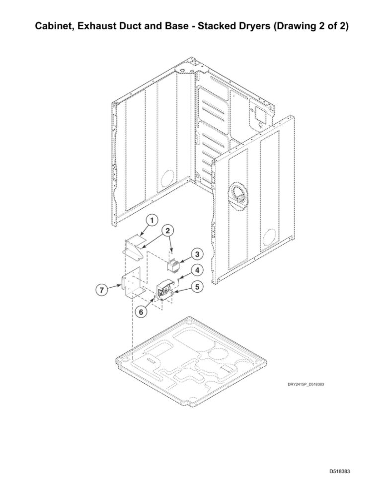 Cabinet/Exhaust Duct/Base-Stacked Dryers 2 Diagram and Parts List for LSGE5AGW113TW01 2001000001 Speed Queen Dryer