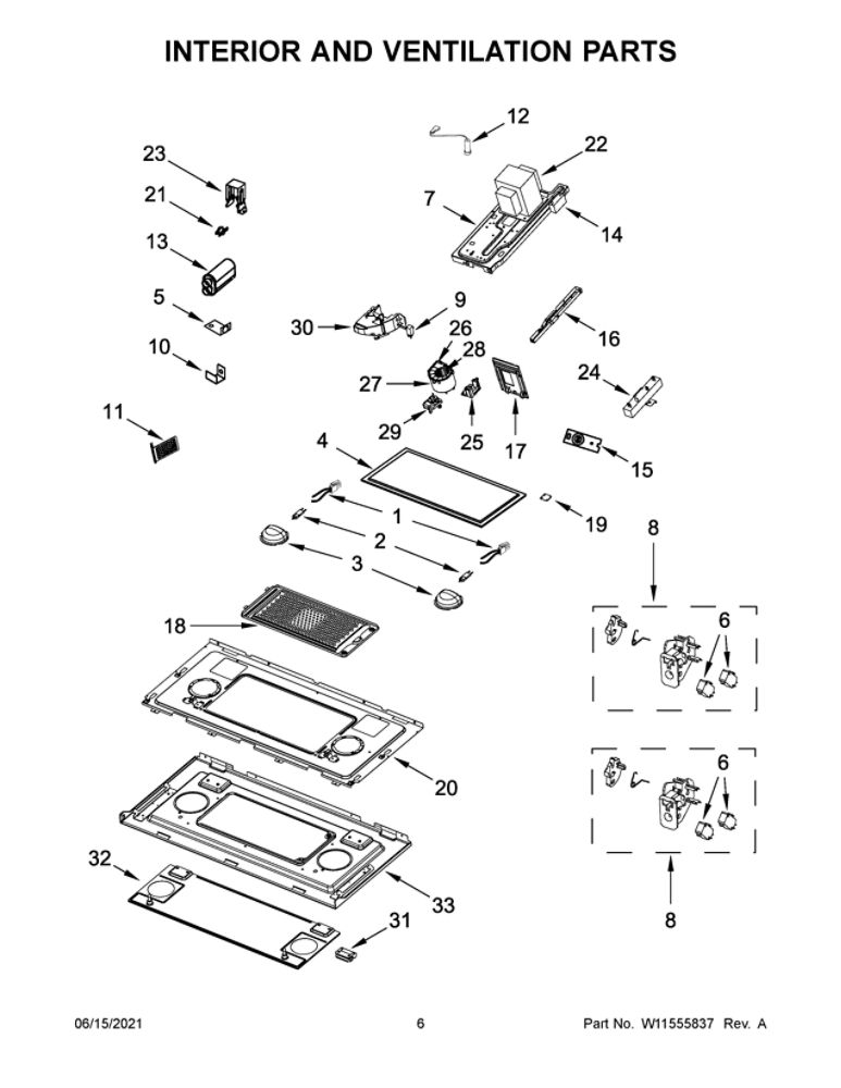 Interior And Ventilation Parts Diagram and Parts List for JMV9196CS08  Maytag Microwave