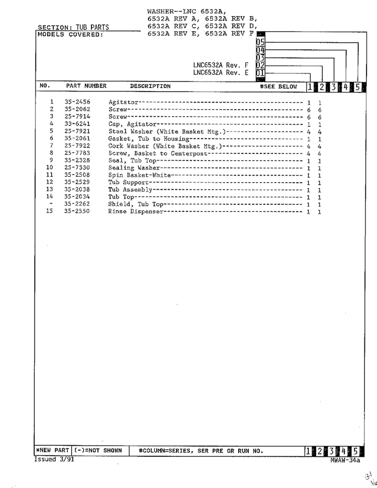 Tub Page 3 Diagram and Parts List for 6532A REV C Norge Washer