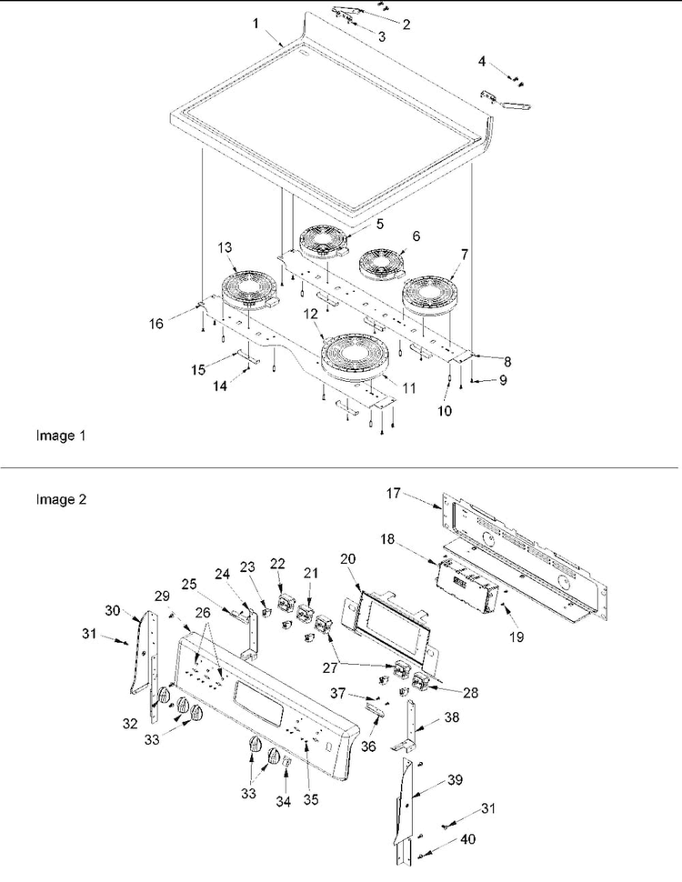 Main Top And Backguard Diagram and Parts List for ACF4265AS0-PACF4265AS1  Amana Range