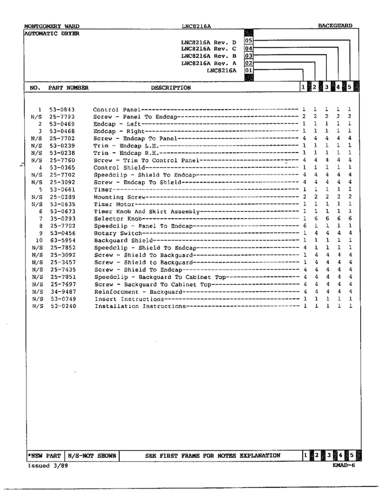 Backguard Page 2 Diagram and Parts List for 8216A  Norge Dryer