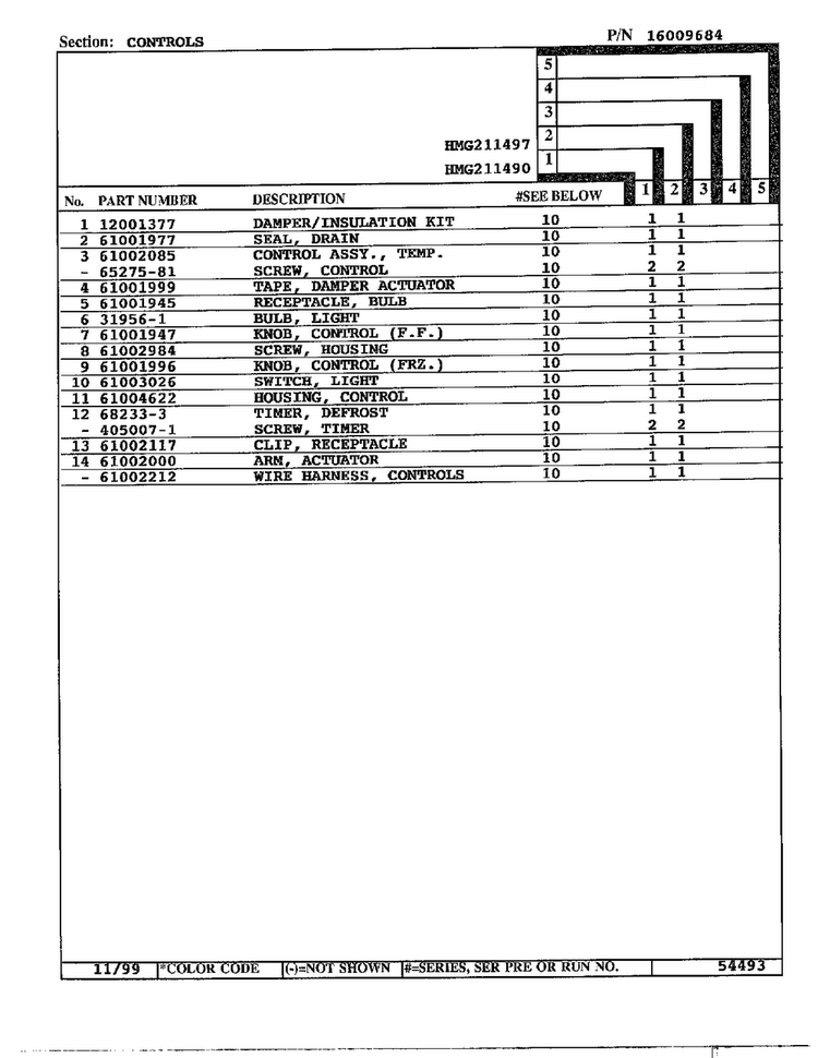 Controls Page 2 Diagram and Parts List for HMG211490  Admiral Refrigerator