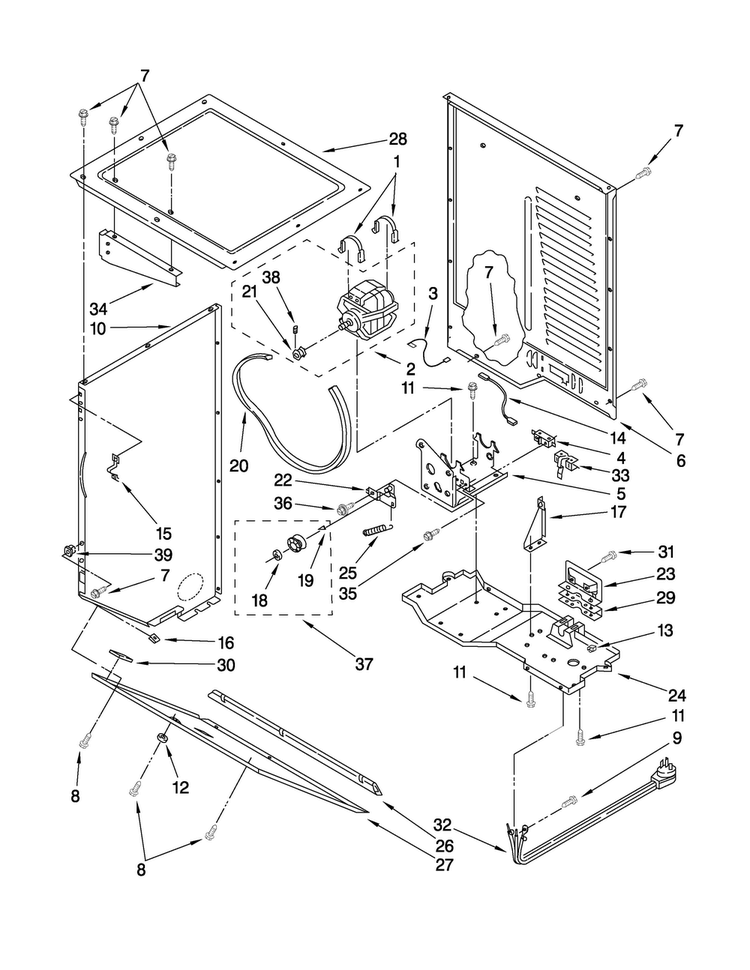 Dryer Cabinet And Motor Parts Diagram and Parts List for MGT3800TW2  Maytag Washer Dryer Combo
