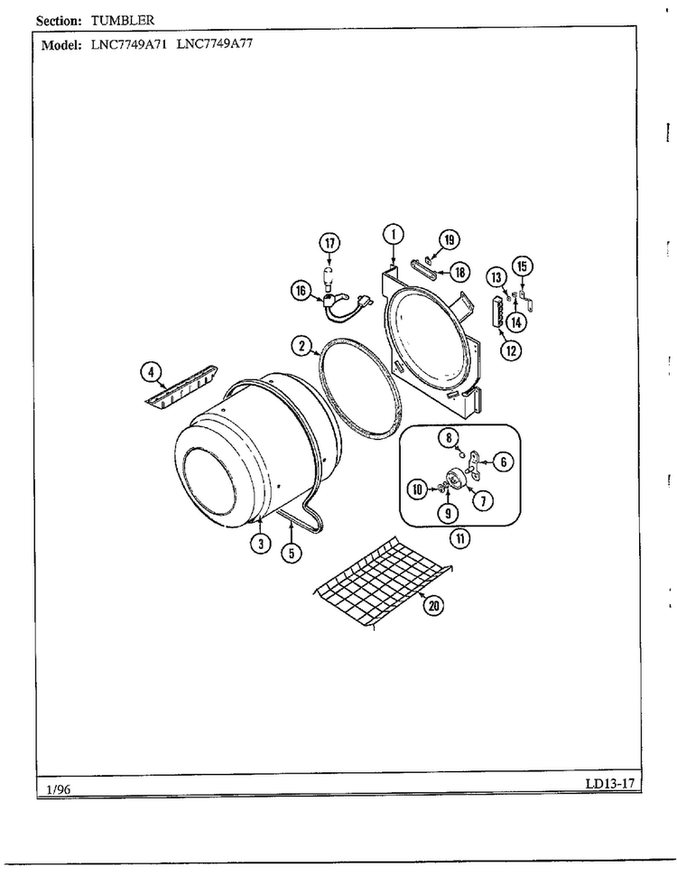 Tumbler Diagram and Parts List for 7749A71  Norge Dryer