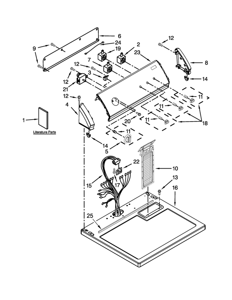 Top And Console Parts Diagram and Parts List for CGD147SDW0  Crosley Dryer