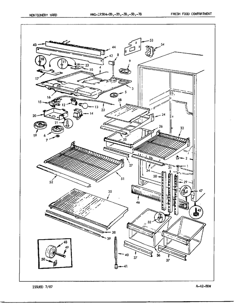 Fresh Food Compartment Diagram and Parts List for 19584A  Admiral Refrigerator
