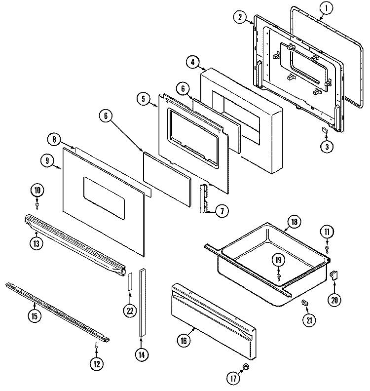 DOOR / DRAWER Diagram and Parts List for ME3842VRV  Maytag Range