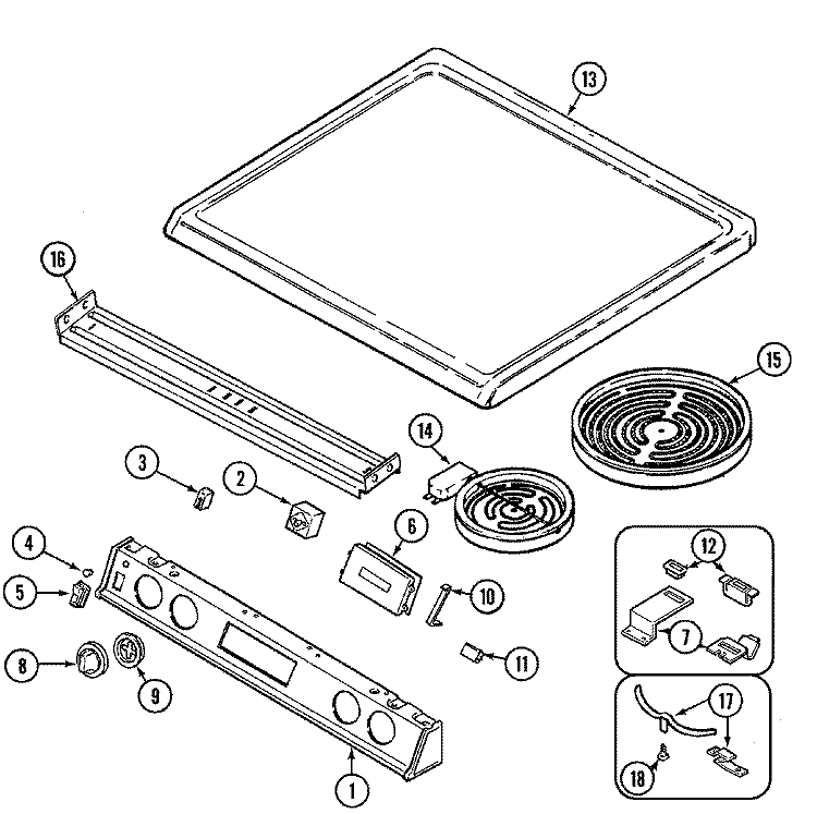 TOP ASSEMBLY Diagram and Parts List for 7858XVA  Magic Chef Range