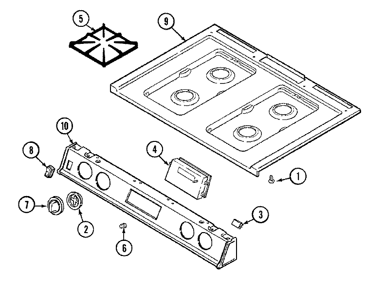 TOP ASSEMBLY Diagram and Parts List for 7458XVA  Magic Chef Range
