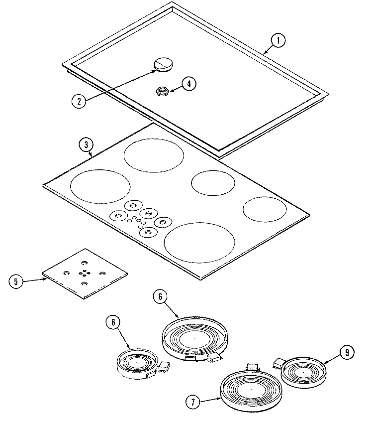 TOP ASSEMBLY Diagram and Parts List for CCE3400B  Jenn-Air Cooktop
