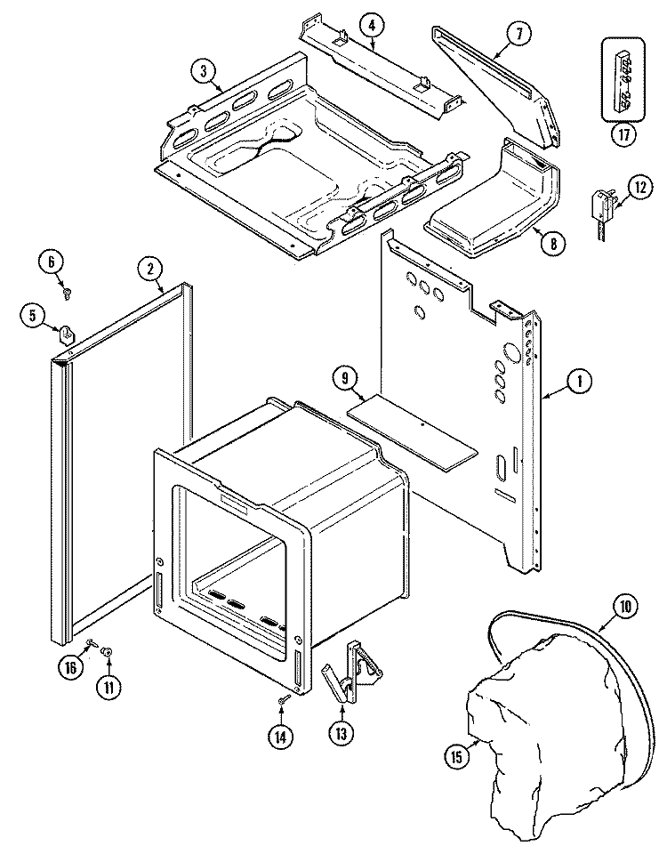 BODY Diagram and Parts List for 3116PRW  Magic Chef Range
