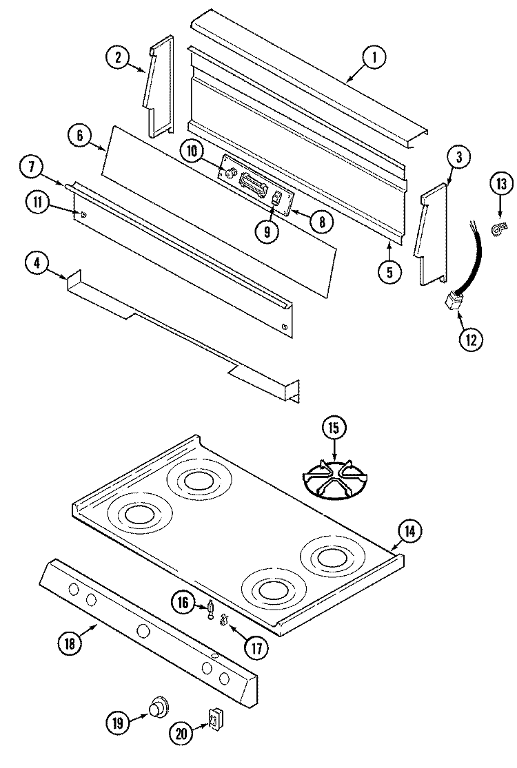 TOP Diagram and Parts List for 4141WTA  Magic Chef Range