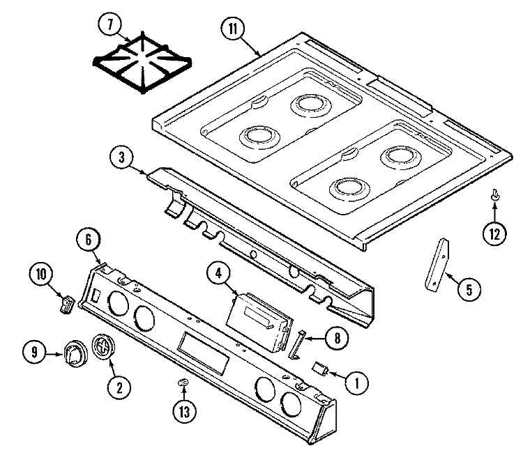 TOP ASSEMBLY Diagram and Parts List for 7498XVA  Magic Chef Range