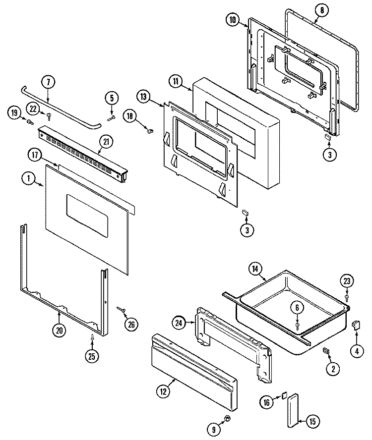 DOOR / DRAWER Diagram and Parts List for CRE9300BCW  Maytag Range
