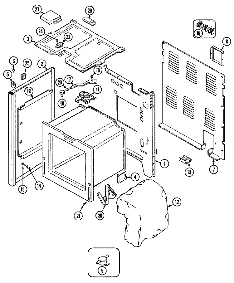 BODY Diagram and Parts List for CRE9300BCW  Maytag Range