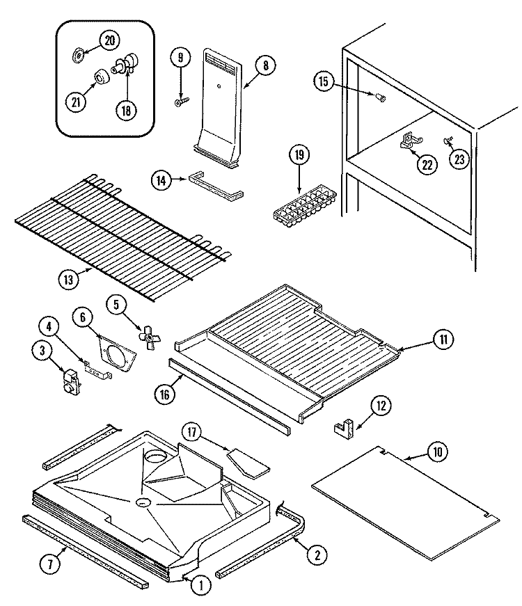 FREEZER COMPARTMENT Diagram and Parts List for GT21Y8A  Admiral Refrigerator