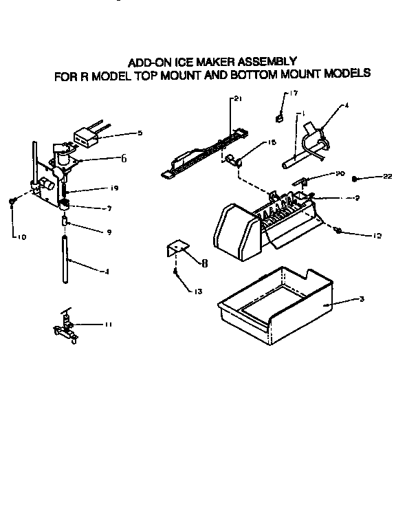 Add-on Ice Maker Assembly Diagram and Parts List for TX19R2-P1158506W  Amana Refrigerator
