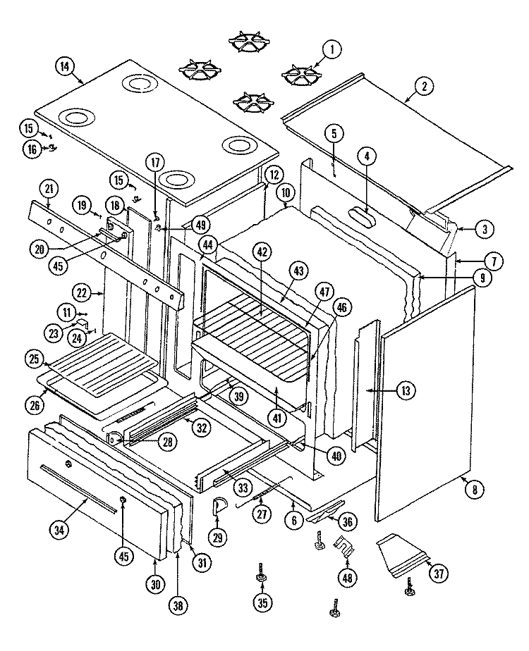 OVEN / BODY Diagram and Parts List for N4251WTW  Norge Range