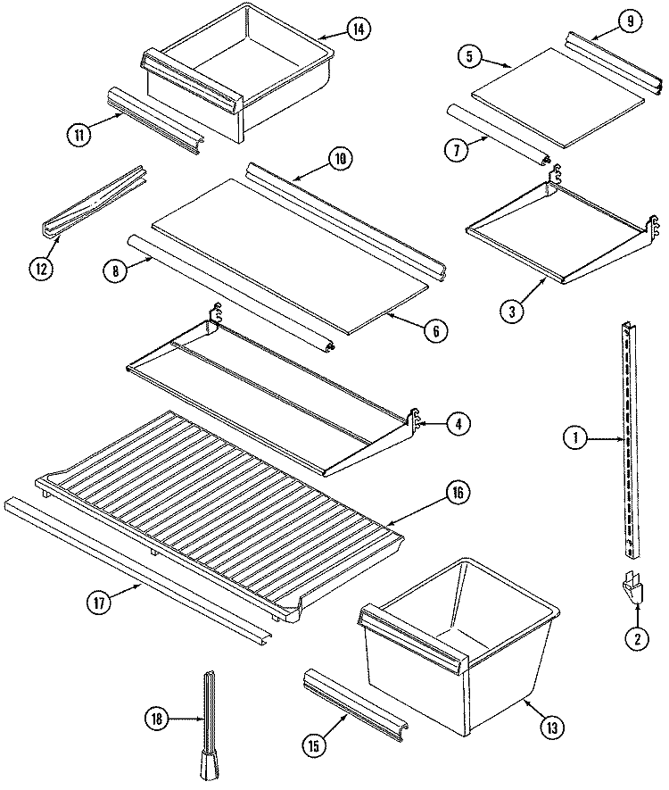 SHELVES & ACCESSORIES Diagram and Parts List for GT17B7N3EV  Admiral Refrigerator