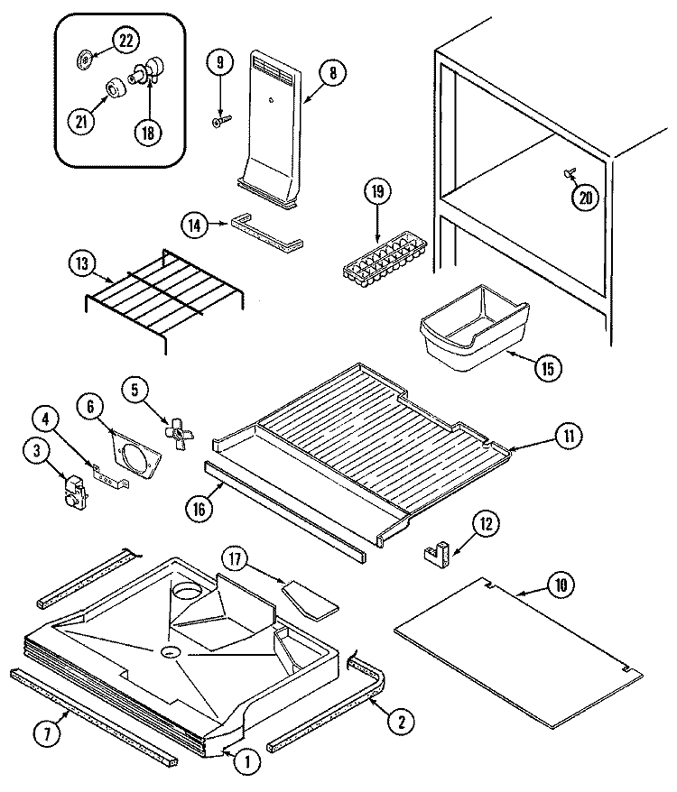FREEZER COMPARTMENT Diagram and Parts List for GT15A6XV  Admiral Refrigerator