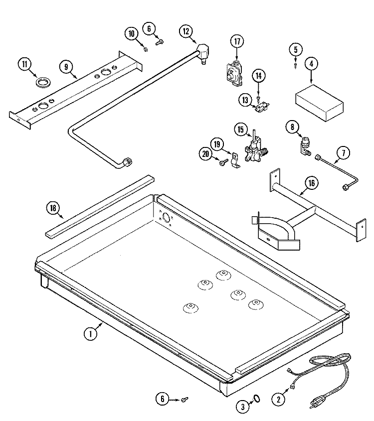 BODY Diagram and Parts List for CCG2420B  Jenn-Air Cooktop