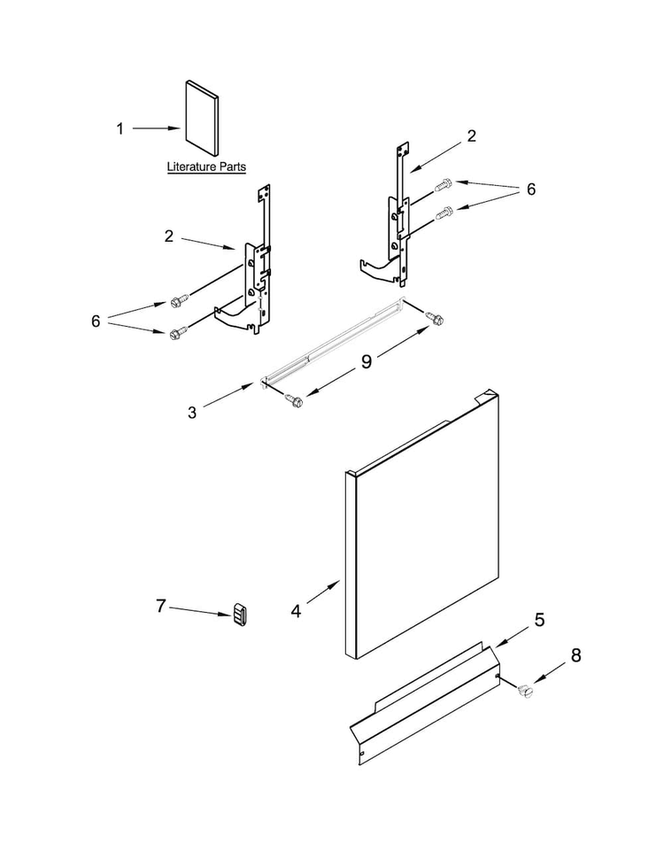 Door And Panel Parts Diagram and Parts List for ADB1100AWW5  Amana Dishwasher