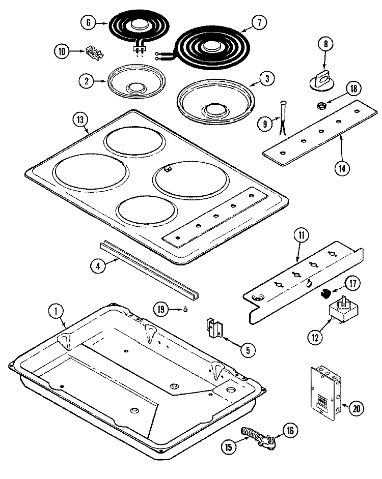 TOP ASSEMBLY Diagram and Parts List for L8610PV  Norge Cooktop