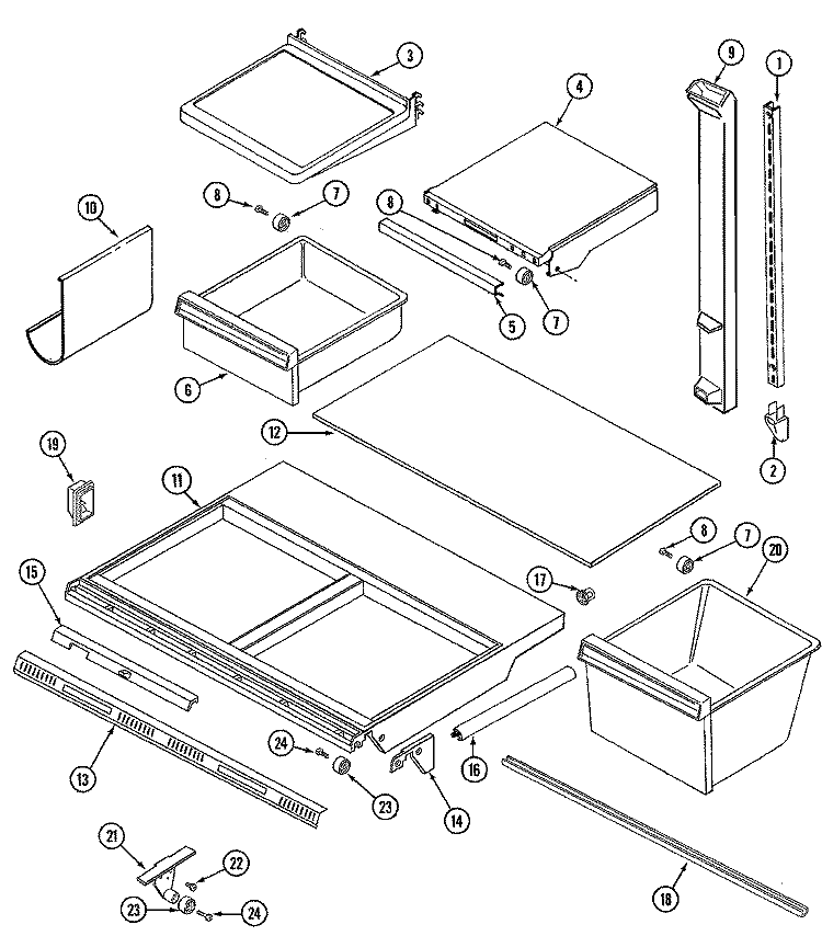 SHELVES & ACCESSORIES Diagram and Parts List for JRT219B  Jenn-Air Refrigerator
