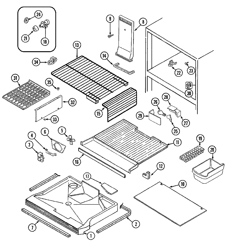 FREEZER COMPARTMENT Diagram and Parts List for JRT199B  Jenn-Air Refrigerator