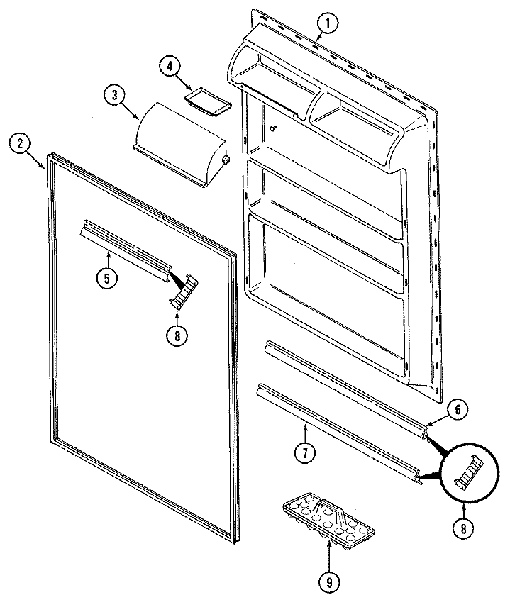 FRESH FOOD INNER DOOR Diagram and Parts List for RB213AM  Magic Chef Refrigerator