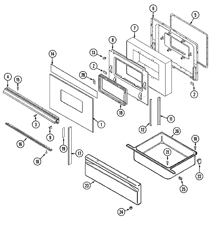 DOOR / DRAWER Diagram and Parts List for G3862XRW  Maytag Range