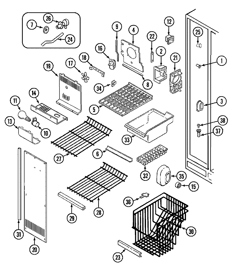 FREEZER COMPARTMENT Diagram and Parts List for JRS229A  Jenn-Air Refrigerator