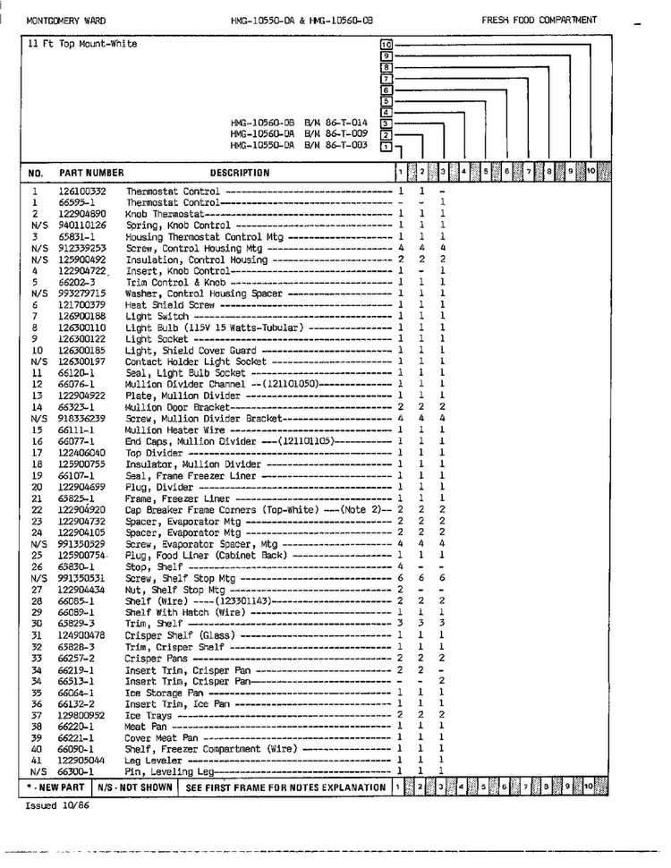 Fresh Food Compartment Page 2 Diagram and Parts List for 10560B  Admiral Refrigerator