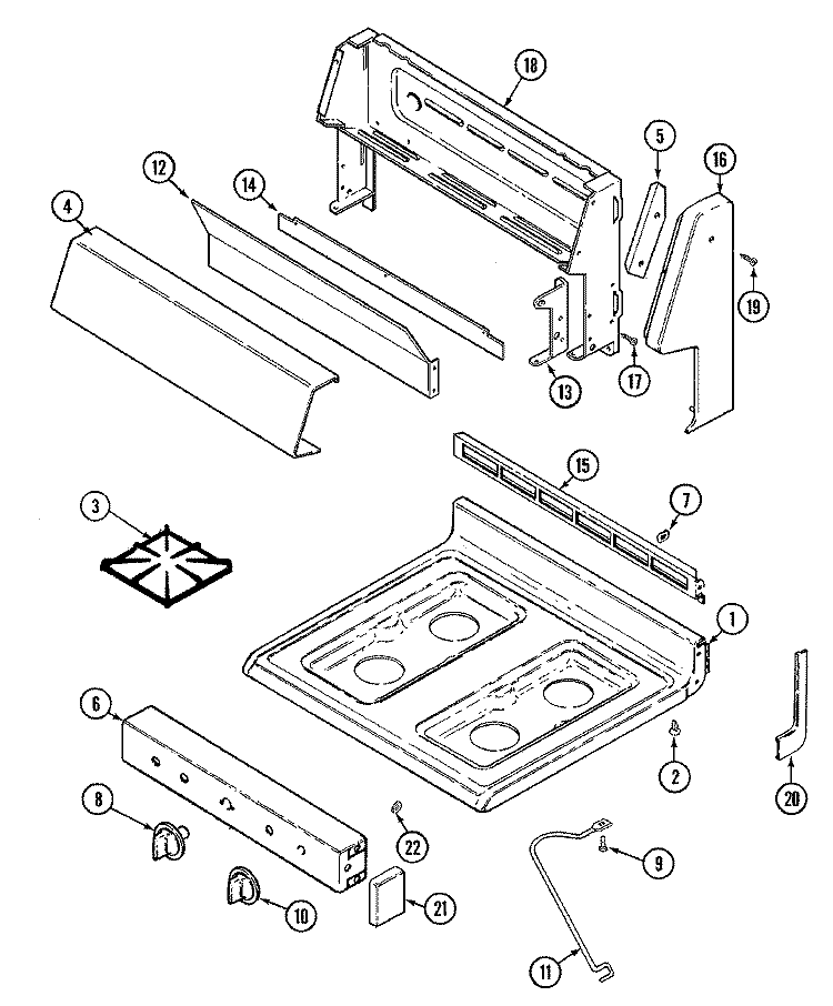 TOP ASSEMBLY / CONTROL PANEL Diagram and Parts List for CRGA300AAW  Admiral Range