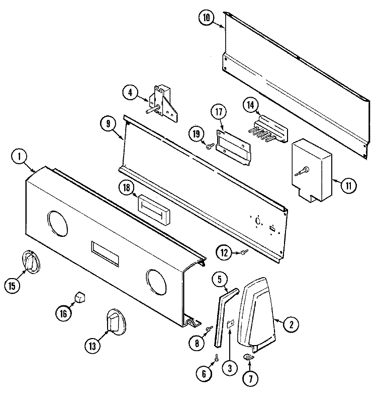 CONTROL PANEL Diagram and Parts List for YE228LM  Magic Chef Dryer