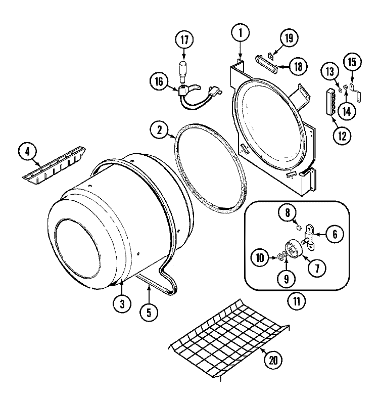 TUMBLER Diagram and Parts List for CDE22B8V  Crosley Dryer