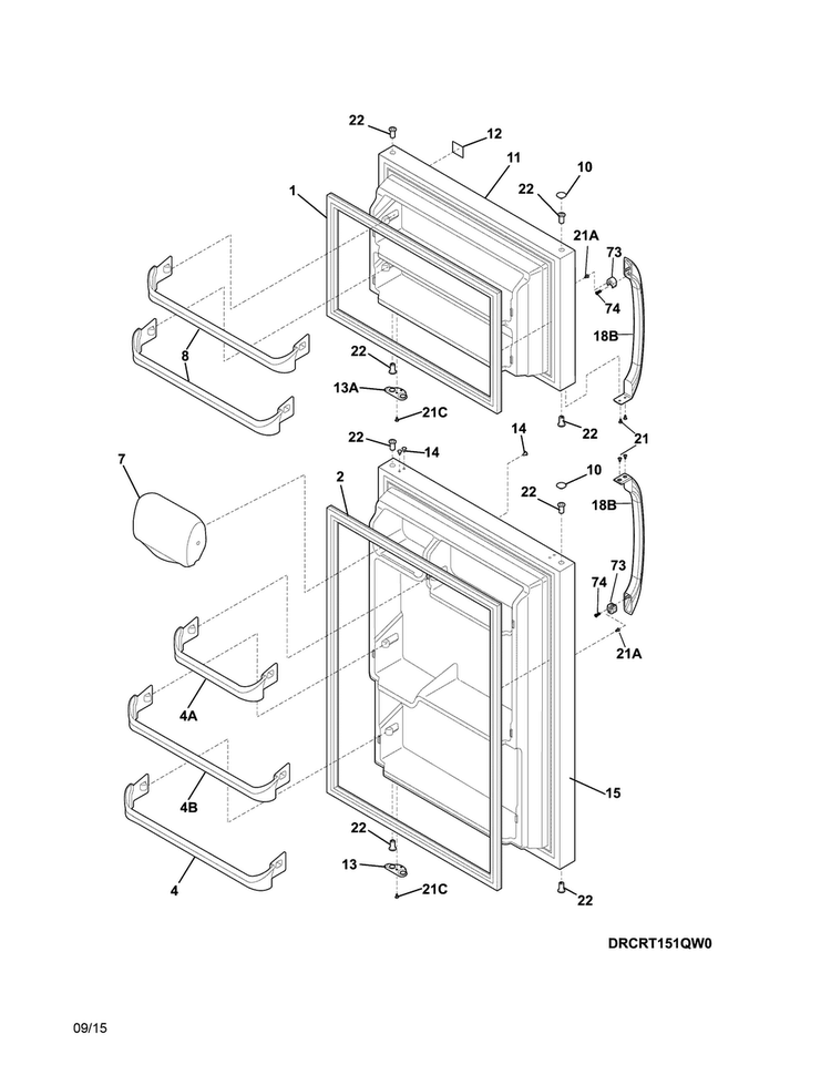 Doors Diagram and Parts List for CRT151QW2  Crosley Refrigerator