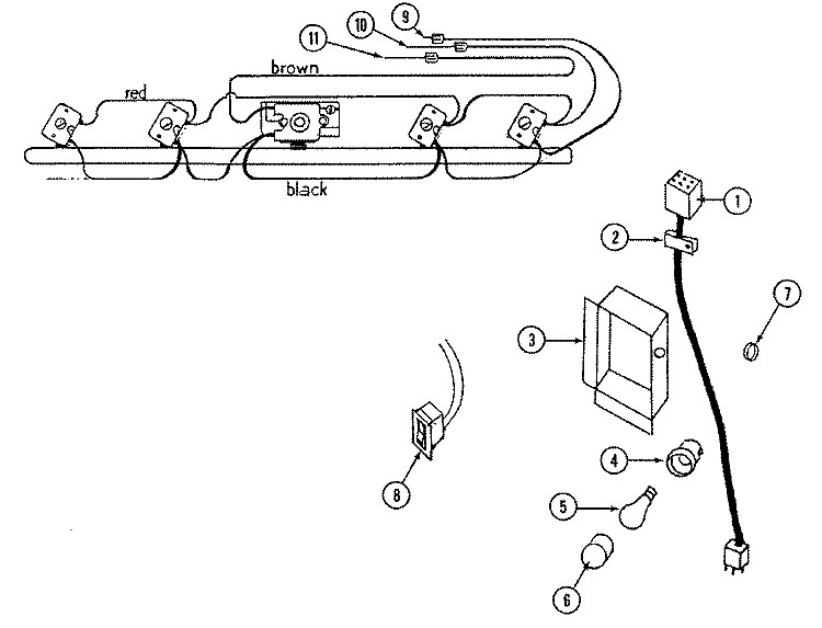 OVEN LIGHT & WIRING Diagram and Parts List for N4251WTW  Norge Range