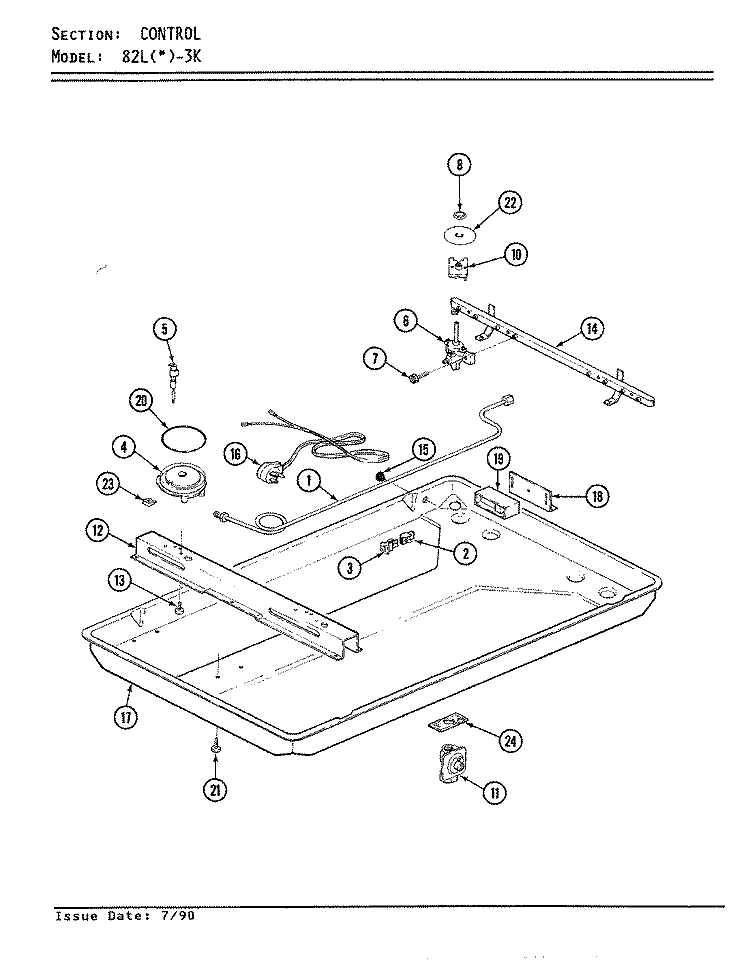 CONTROL Diagram and Parts List for 82LK-3K  Magic Chef Cooktop
