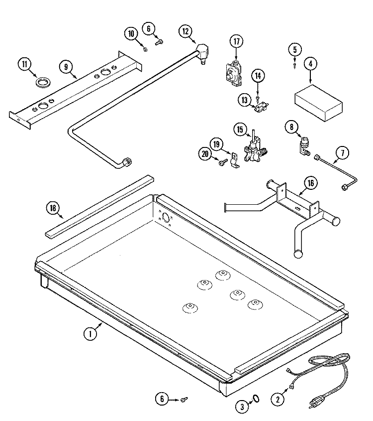 BODY Diagram and Parts List for CCG2520B  Jenn-Air Cooktop