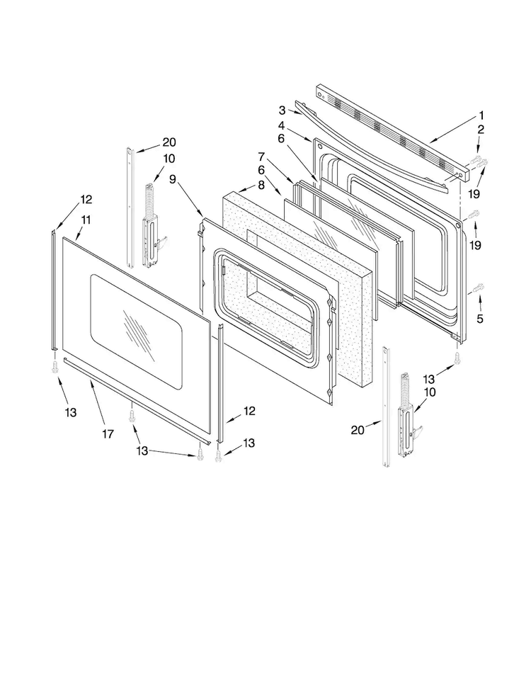 Door Parts Diagram and Parts List for MGR7661WB1  Maytag Range