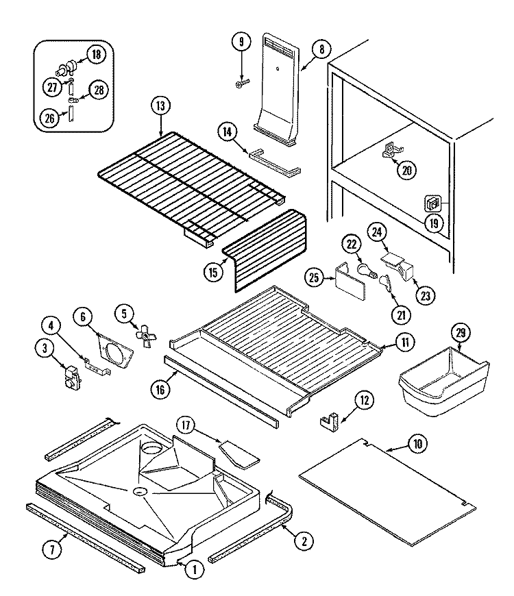 FREEZER COMPARTMENT Diagram and Parts List for JRTF1950A  Jenn-Air Refrigerator