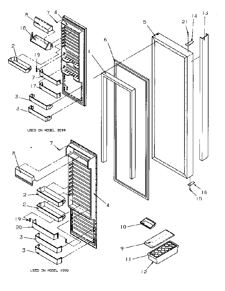 Refrigerator Door Diagram and Parts List for 2599A-P1190419WL  Amana Refrigerator