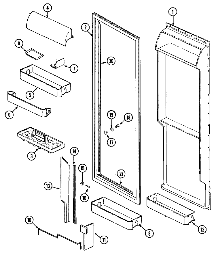 FRESH FOOD INNER DOOR Diagram and Parts List for RCW2000DAE  Maytag Refrigerator