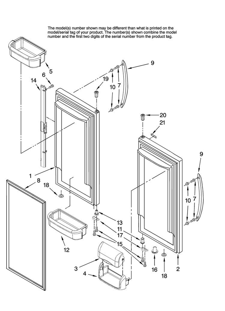 Refrigerator Door Parts Diagram and Parts List for MFC2061KES12  Maytag Refrigerator