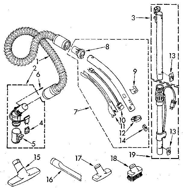 Hose And Attachment Diagram and Parts List for 1162041081  Kenmore Canister Vacuum