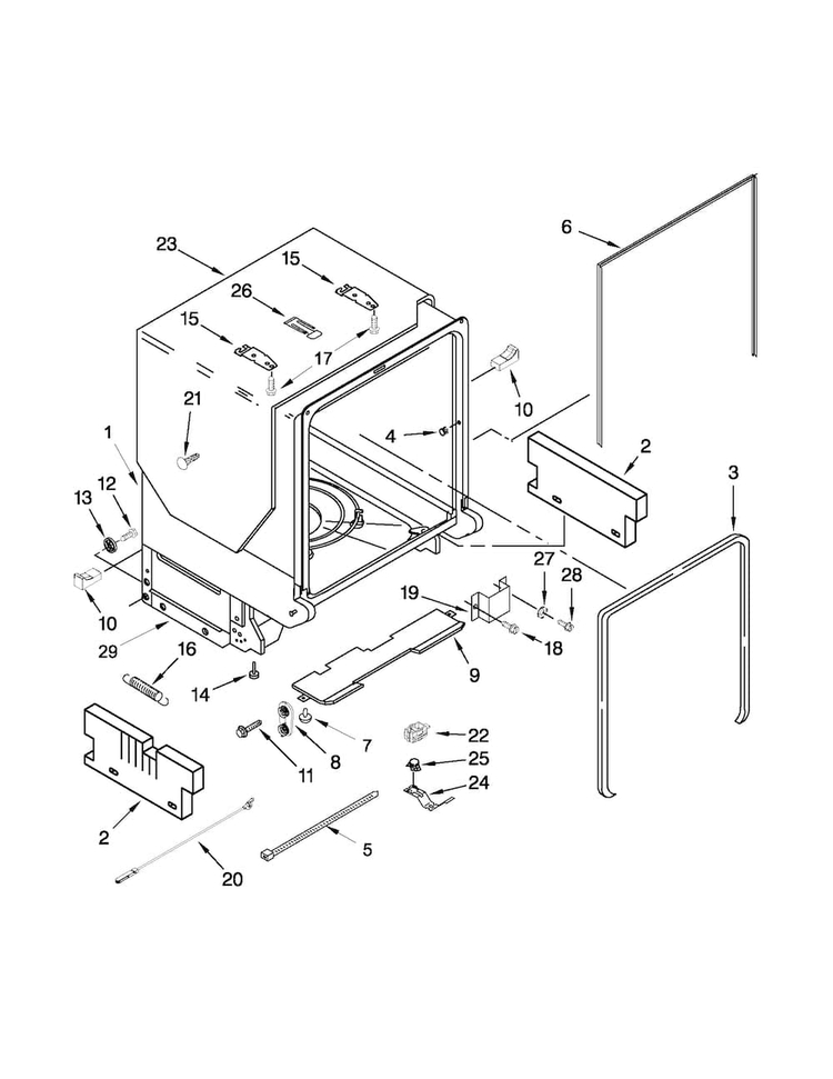 Tub And Frame Parts Diagram and Parts List for MDB8959SBW1  Maytag Dishwasher