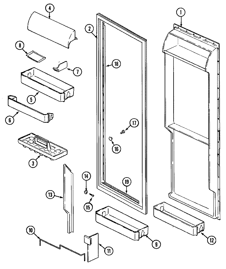 FRESH FOOD INNER DOOR Diagram and Parts List for RCW2010DAE  Maytag Refrigerator
