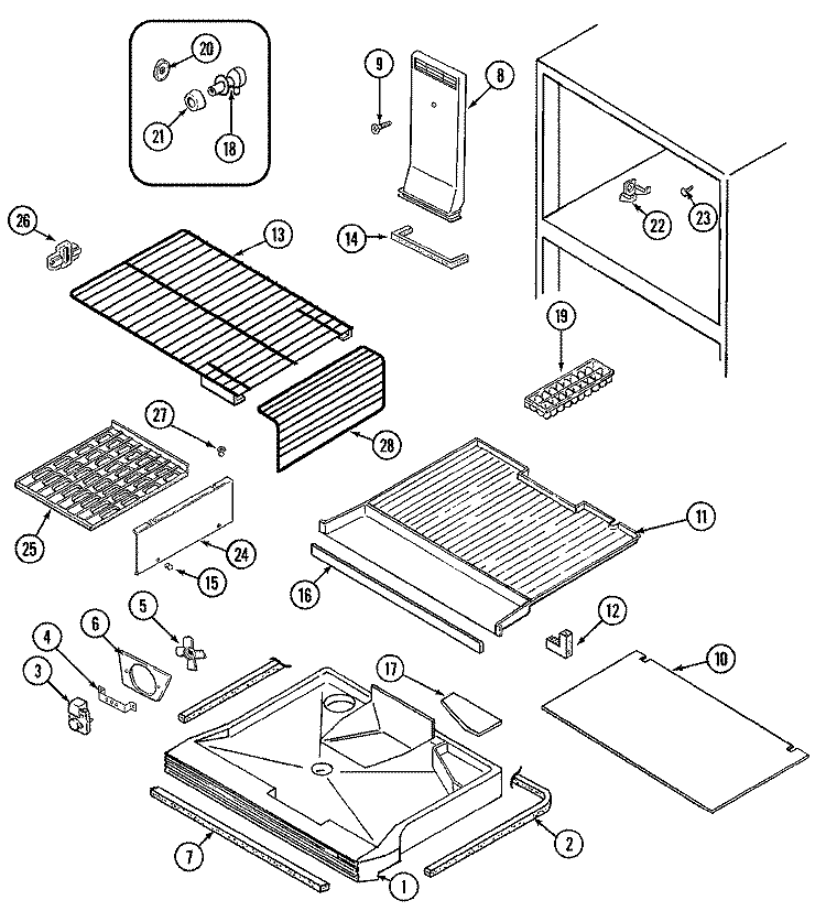 FREEZER COMPARTMENT Diagram and Parts List for RB214AV  Amana Refrigerator
