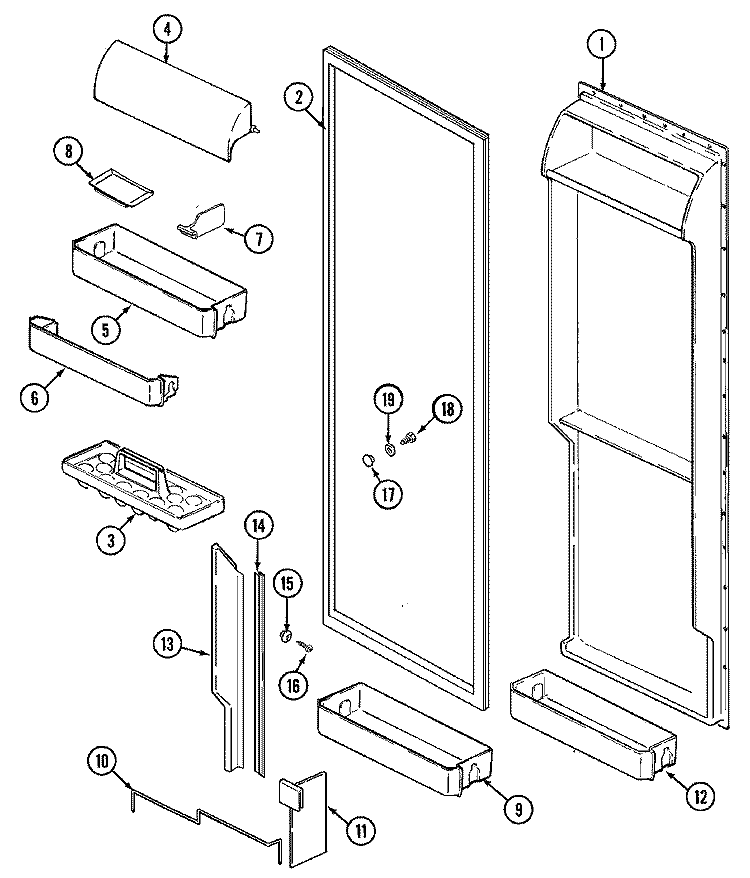 FRESH FOOD INNER DOOR Diagram and Parts List for JRSD209B  Jenn-Air Refrigerator